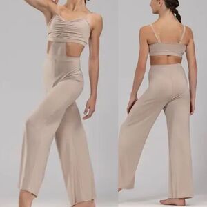 WEISSMAN elite Dance Costume tan beige jumpsuit Big Wide World 14636 SA adult